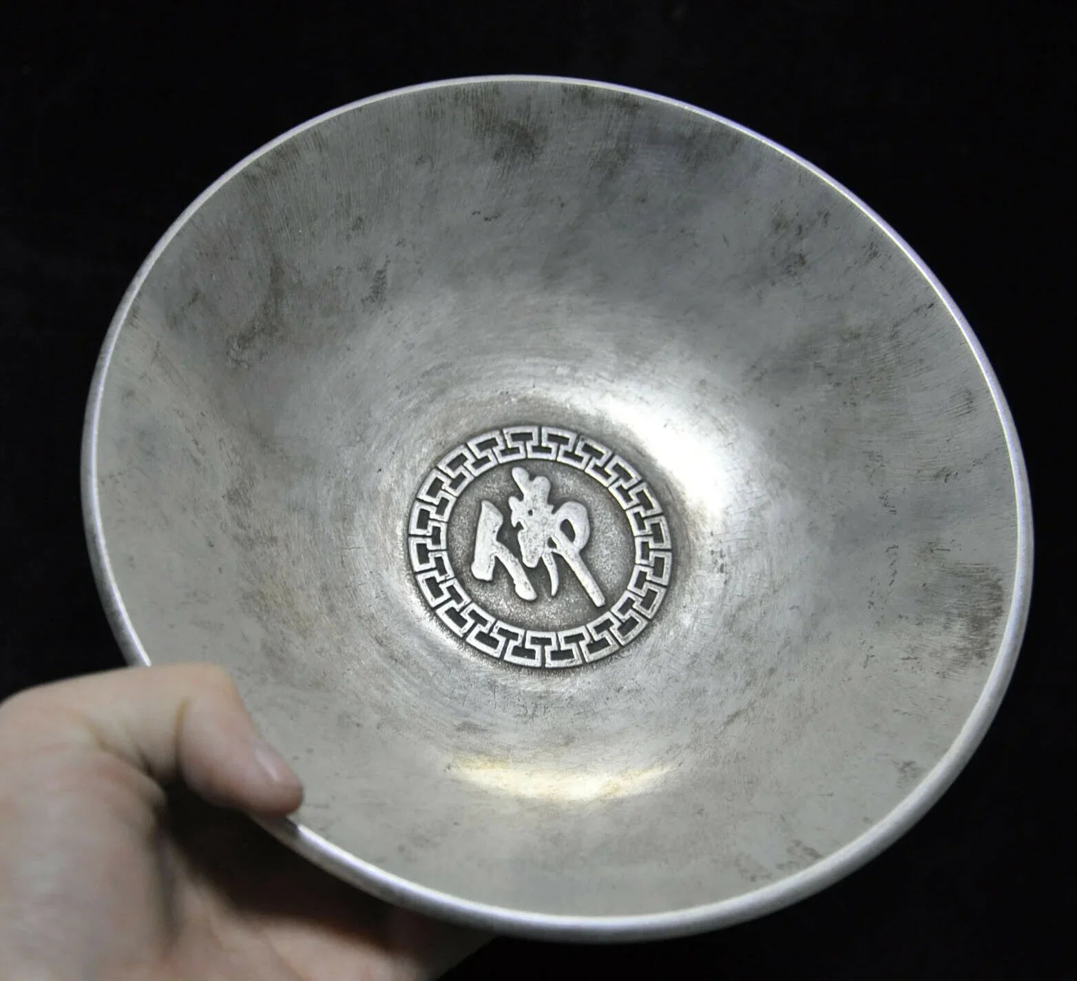 Old Tibetan Silver Lohan Plate – Buddhist Temple Figure Dish