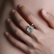 Sterling Silver Orchid Round Jade Adjustable Ring