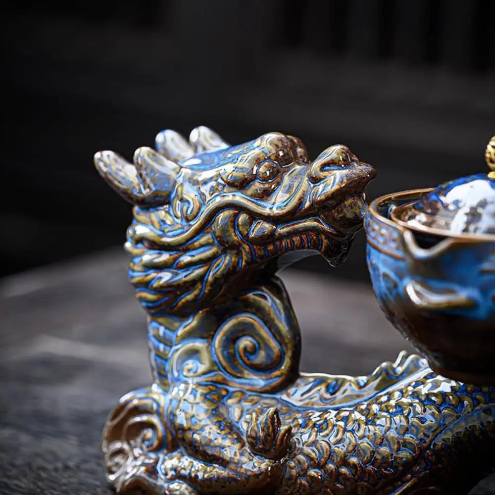 Chinese Gongfu Tea Set – 360° Rotating Teapot with Infuser & 6 Cups (Dragon Design)