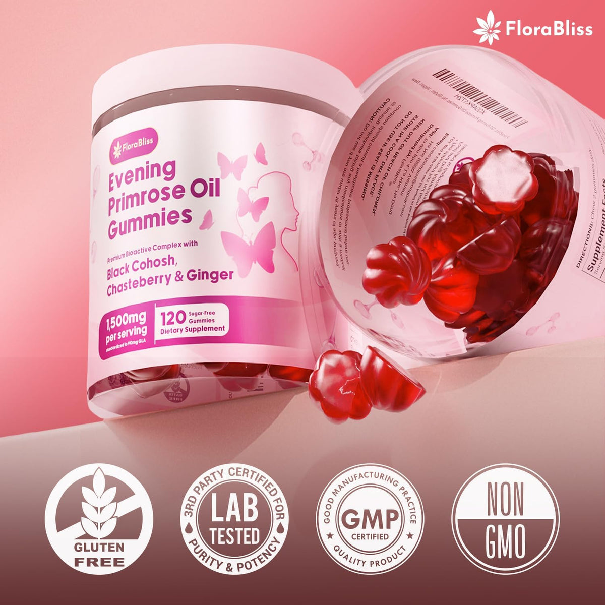 Evening Primrose Oil Gummies | 1500mg | with Black Cohosh, Chasteberry, Ginger Extract for Daily Women's Wellness Support