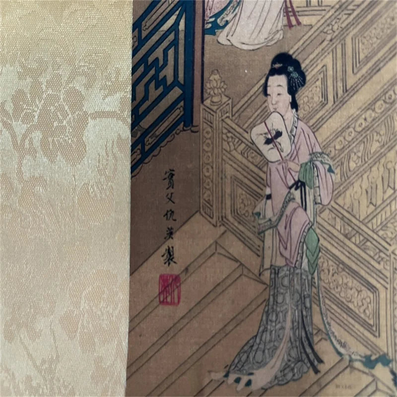 China Long Scroll Painting – Qiu Ying Watercolor “Hundred Beauties” (Collectible)