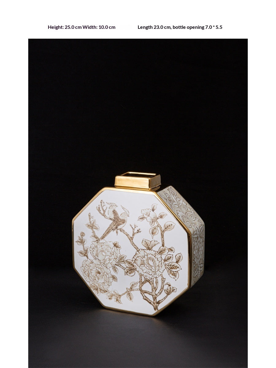 Modern Chinese Style Gilded White Porcelain Vase - Decorative Piece For Good Fortune