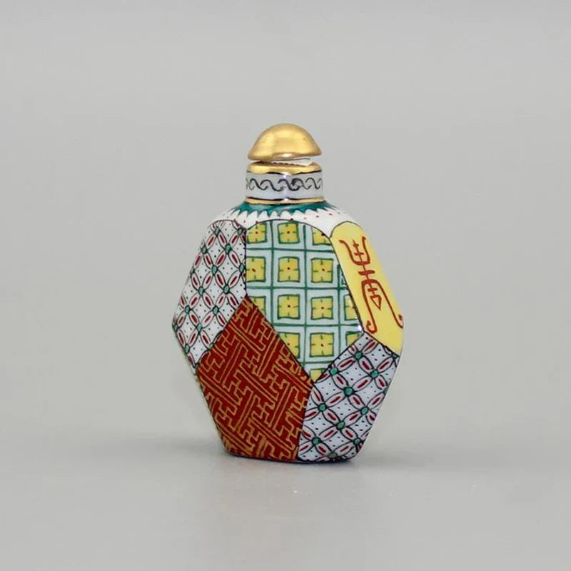 Vintage Chinese Famille Rose Porcelain Snuff Bottle with Gold Gilding