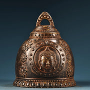 Tibetan Temple Gilded Shakyamuni Bell – Old Bronze Buddha-Head Pattern (6")