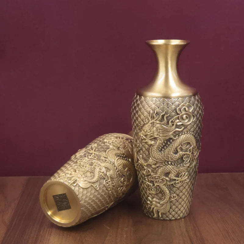Brass Fish Leaping Over the Dragon Gate Copper Vase
