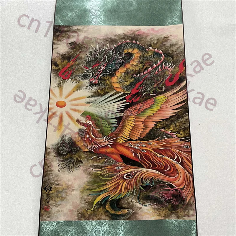 Liu Jilu–Style Dragon & Phoenix Auspicious Chinese Rice Paper Scroll