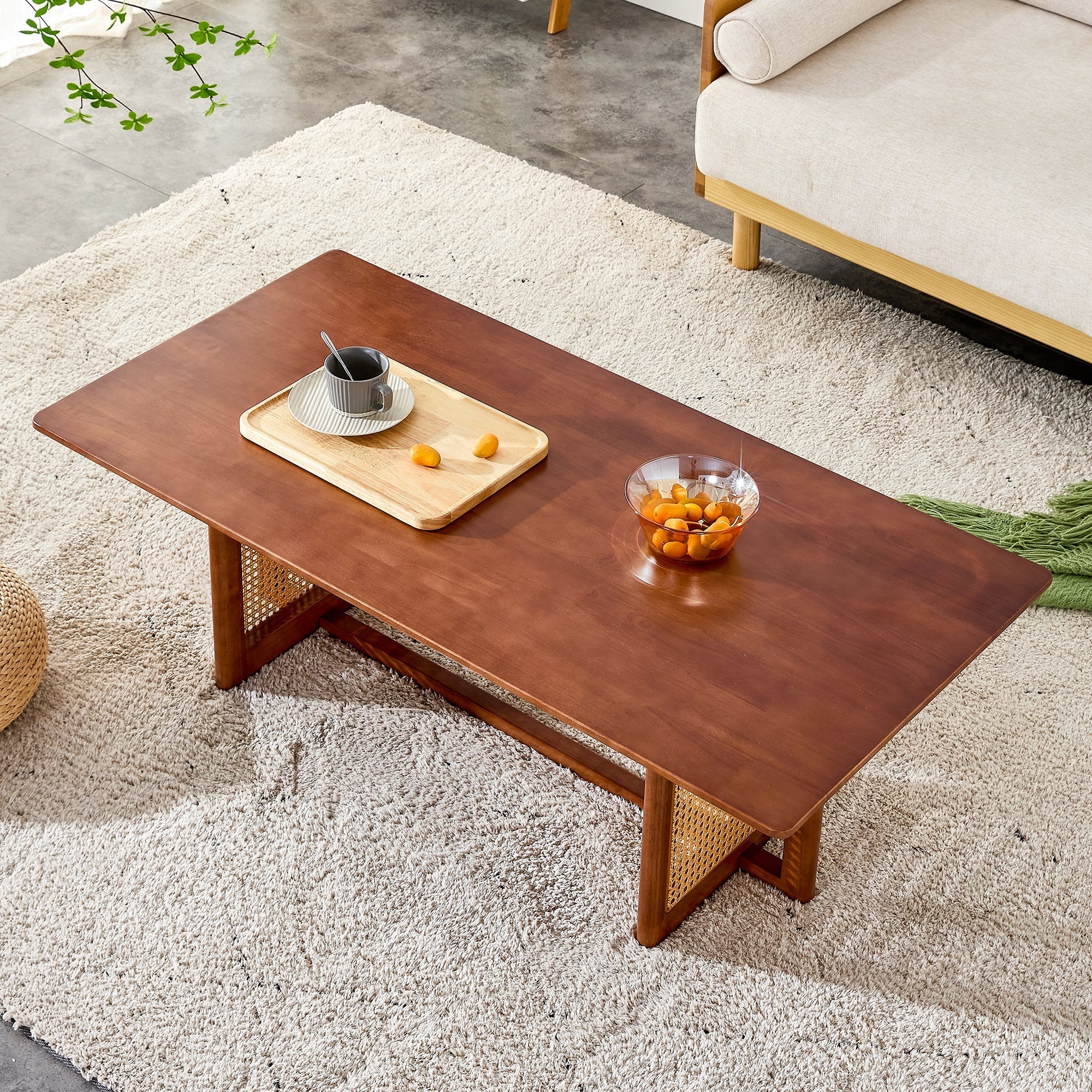Chinese Style Imitation Rattan Tea Table Walnut Color