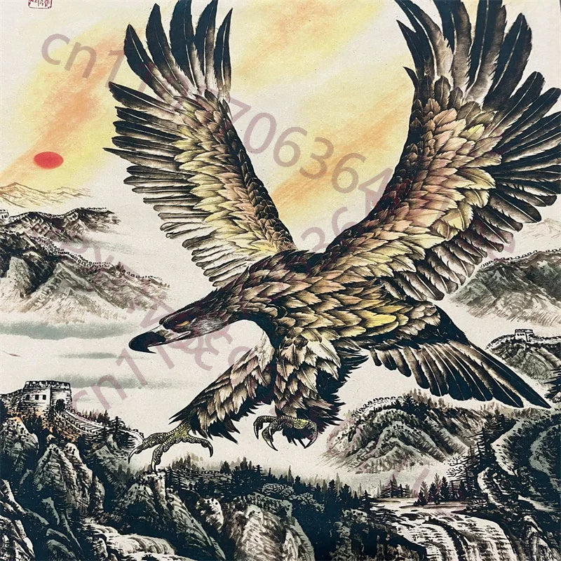 China Old Scroll Wall hanging Rice Paper Painting Liu Jilu's painting of a great Peng spreading its wings
