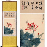 Chinese Silk Scroll Painting – Water Lily Wall Hanging