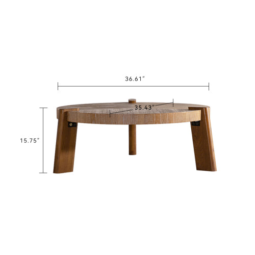 Rustic Wood Round Coffee Table, Easy Assembly