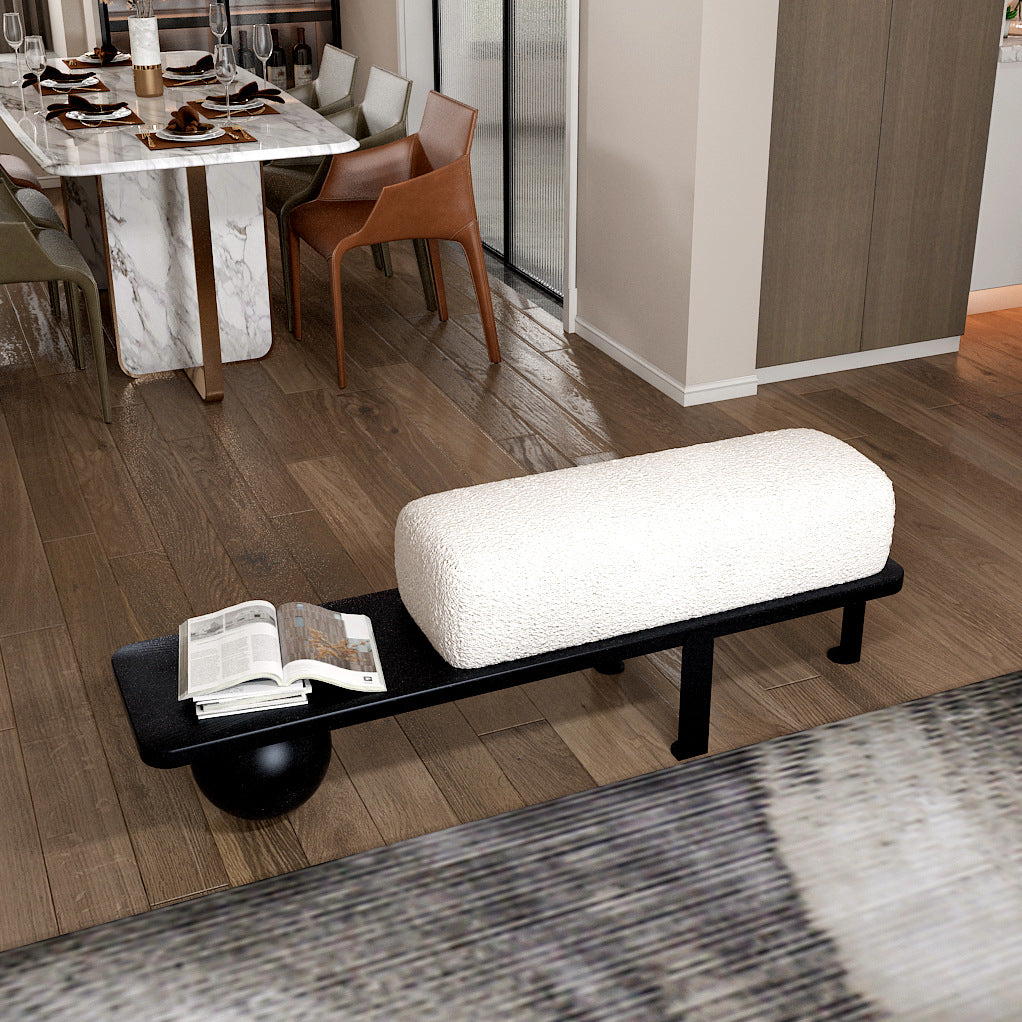 Lamb-Fleece Upholstered Sofa Stool – Elegant Bench for Living Room & Fitting Room