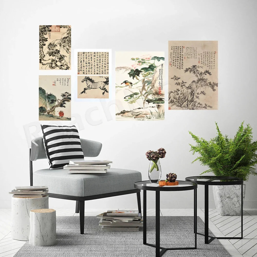 Vintage Chinese Painting Framed Poster – Minimalist Wall Art