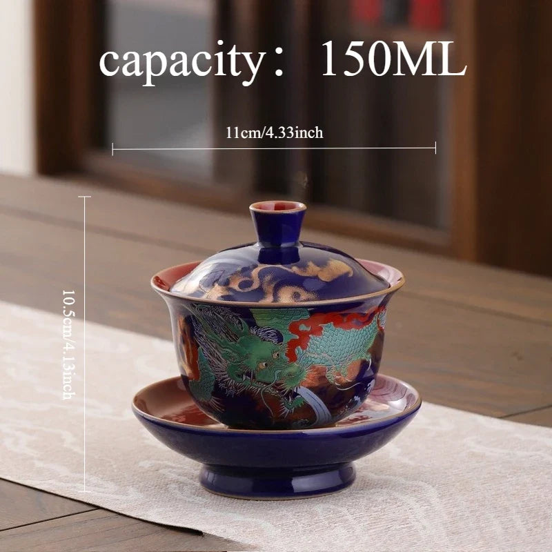 Retro Color Enamel Ceramic Gaiwan Set – Chinese Sancai Porcelain Teaware