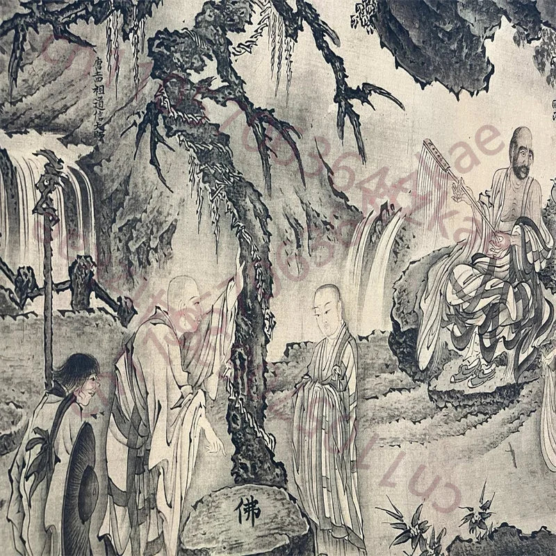 China Old long Horizontal scroll Famous ancient Chinese paintings Dai Wenjin's watercolor painting "Da Mo Zhi Hui Tu"