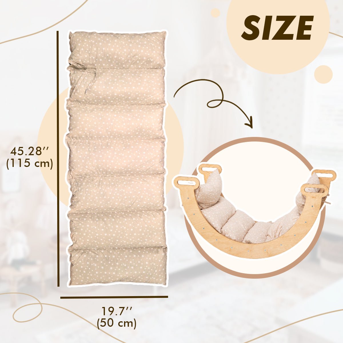4in1 Montessori Climbing Set: Triangle Ladder + Climbing Arch + Slide Board & Cushion – Beige