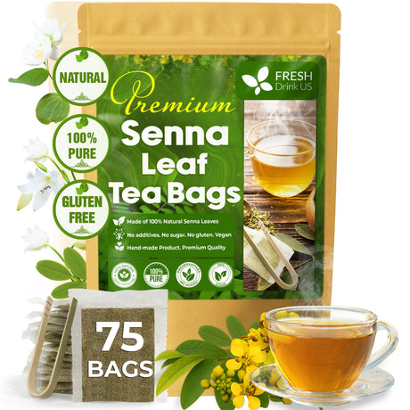 Premium Senna Leaf Tea Bags, 100% Natural & Pure from Senna Leaves. Loose Leaf Senna Herbal Tea, Made with Natural Material Tea Bags, Senna Leaf Tea. No Sugar, No Caffeine, No Gluten, Vegan.