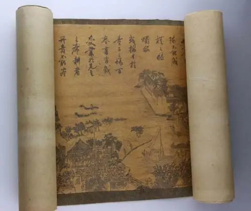 Chinese Landscape Long Scroll – Old Paper Style Decorative Wall Hanging