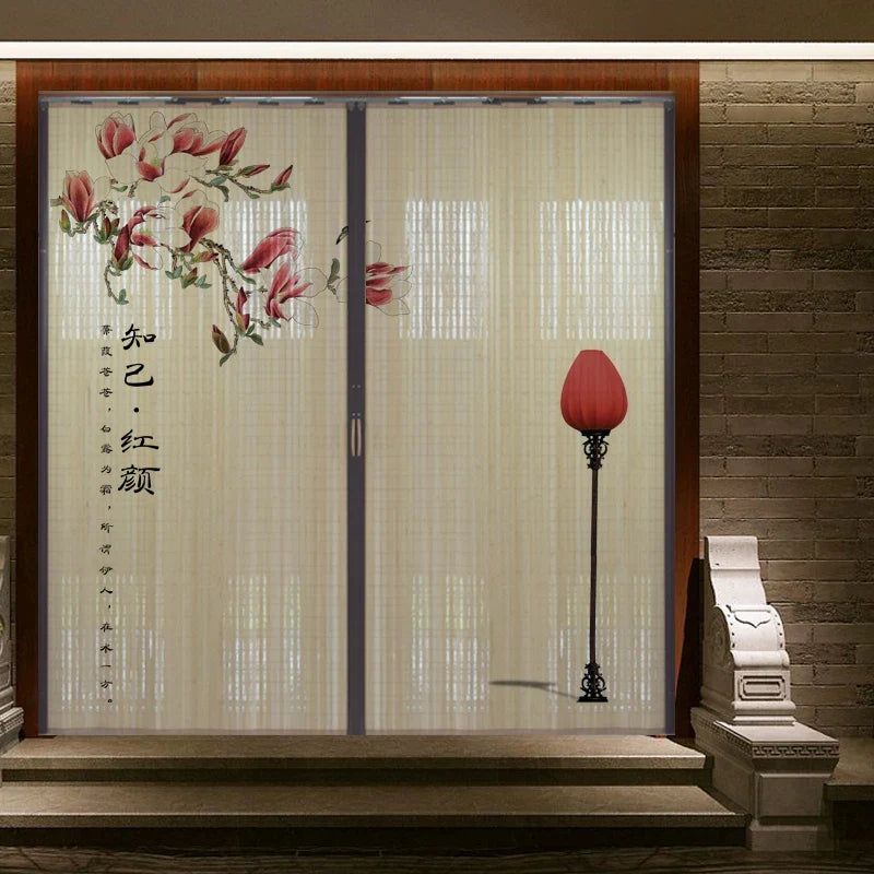Printed Bamboo Sliding Door Partition Traditional Chinese Room Divider Foldable Screen
