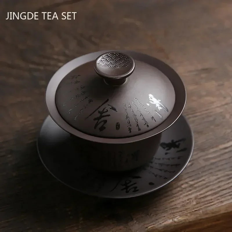 180ml Vintage Purple Clay Gaiwan – Handmade Chinese Lidded Teacup