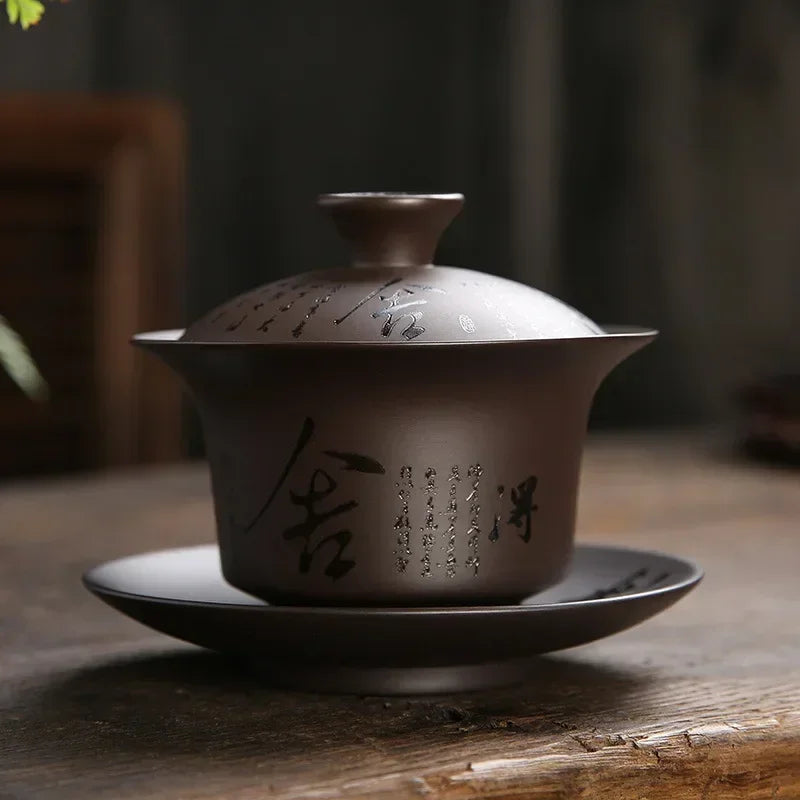 180ml Vintage Purple Clay Gaiwan – Handmade Chinese Lidded Teacup