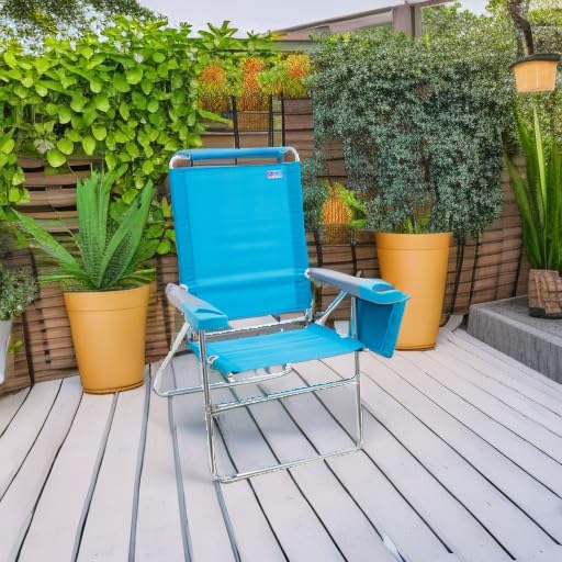 Rio Brands 17" Extended Height 4-Position Folding Beach, Camping, Lawn Chair, Blue/White/Green