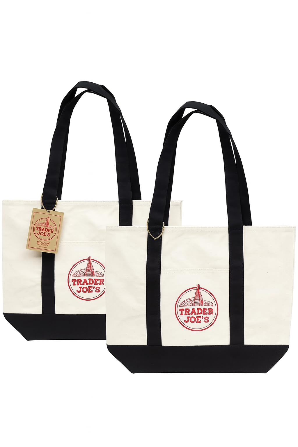 Trader Joe's Reusable Canvas Tote Bag, Navy and Beige, 15 x 14.5 x 6 .5 inches, 6 gallon capacity hevey duty bags
