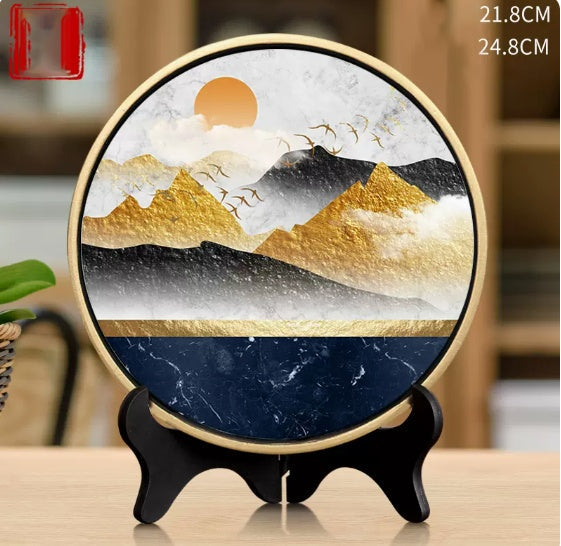 Gold Landscape New Chinese Wall Art – Living Room Asian Home Decor