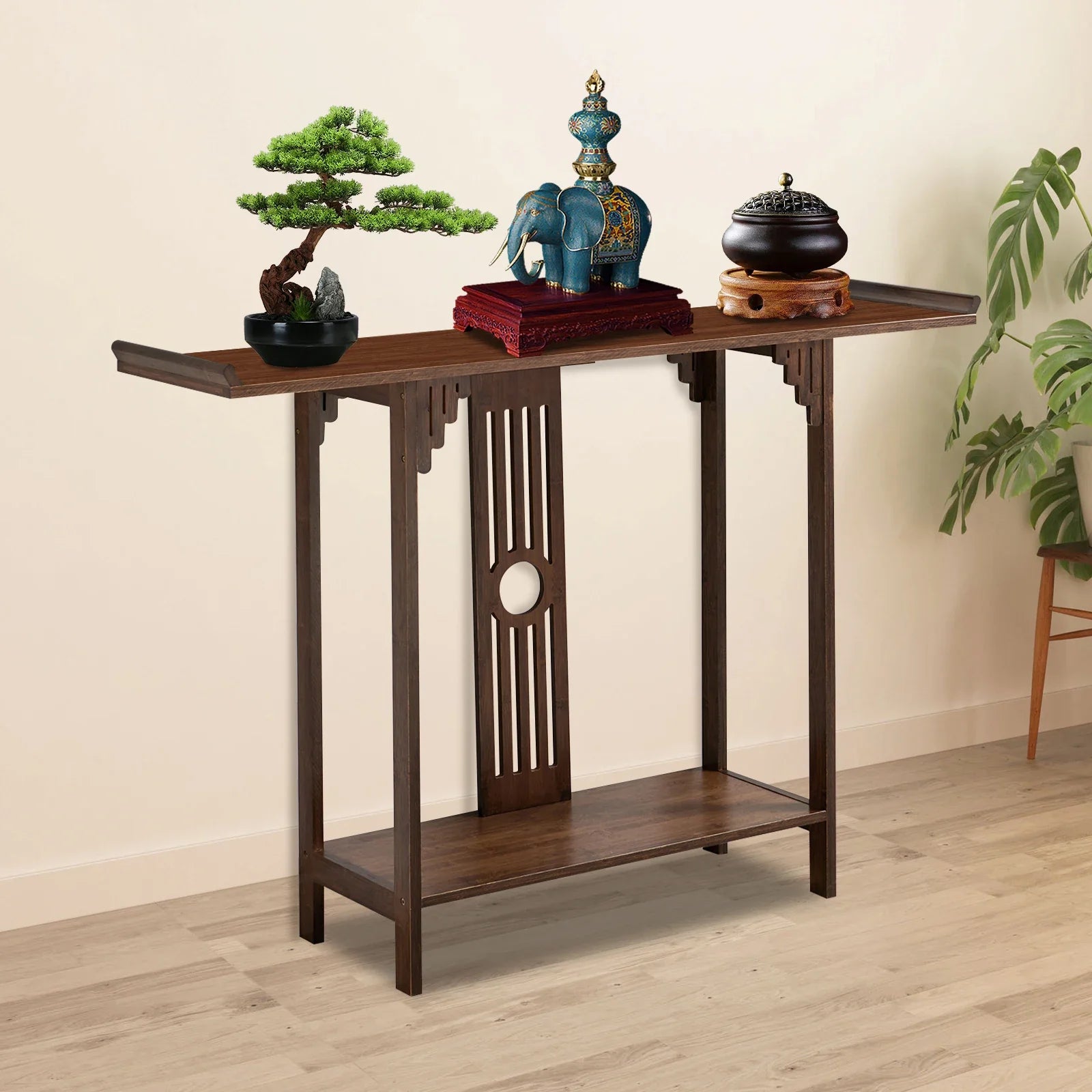 2-Tier Narrow Espresso Side Table, Space-Saving Slim Accent Table, Easy Assembly Console Table for Living Room,Bedroom & Kitchen