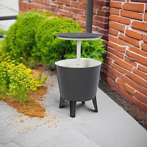 Keter Modern Cool Bar Outdoor Patio Furniture and Hot Tub Side Table with 7.5 Gallon Beer and Wine Cooler, Dark Grey
