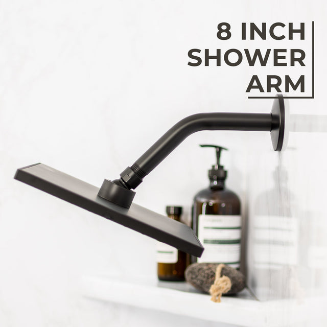 8 in. Stainless Steel Shower Head Extension Arm with Flange (Black Finish)