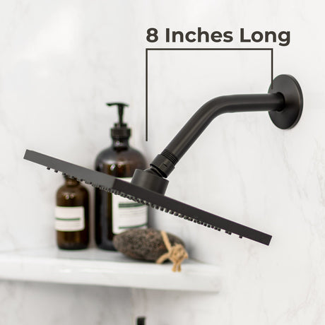 8 in. Stainless Steel Shower Head Extension Arm with Flange (Black Finish)