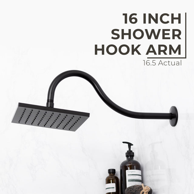 16 in. High-Arc Hook Shower Head Extension Arm (Black Finish)