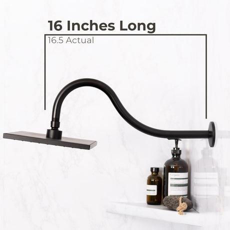 16 in. High-Arc Hook Shower Head Extension Arm (Black Finish)