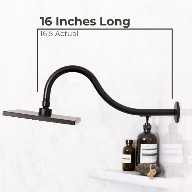 16 in. High-Arc Hook Shower Head Extension Arm (Black Finish)