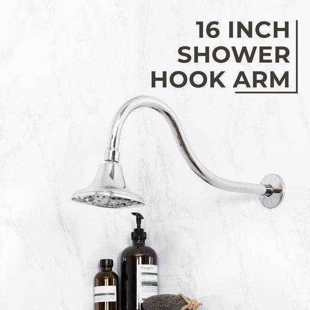 16 in. High-Arc Hook Shower Head Extension Arm (Chrome Finish)