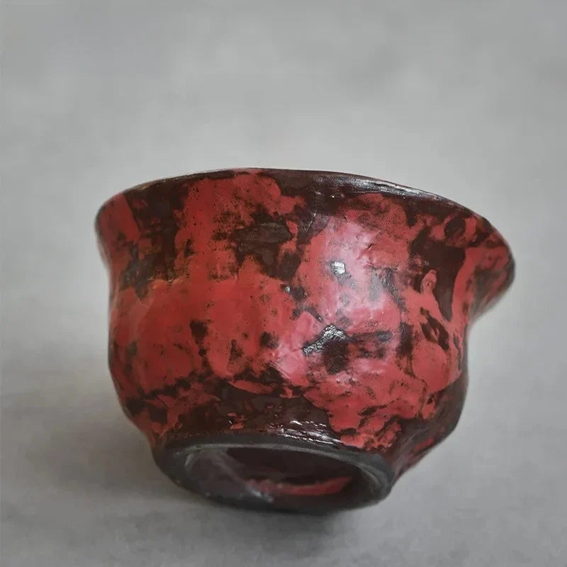 120ml Handmade Powder Yin Red Gaiwan – Japanese Coarse Pottery Tea Tureen