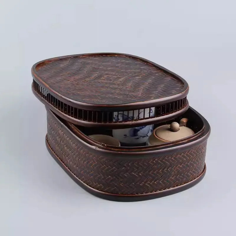 Bamboo & Lacquer Tea Set Storage Box – Chinese Tea Organizer
