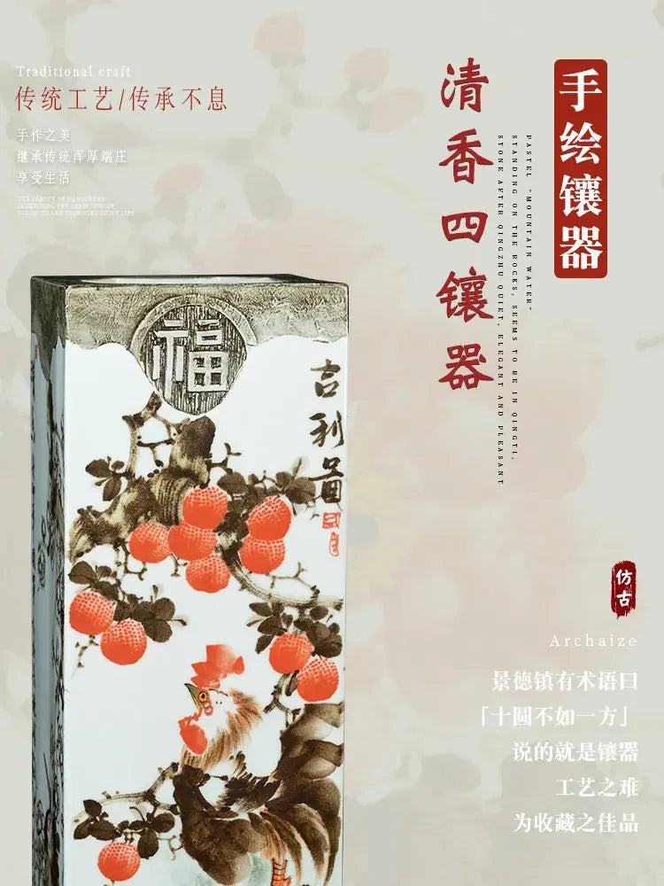 Hand-Painted Jingdezhen Scroll Cylinder Vase – Studio & Study Calligraphy Storage