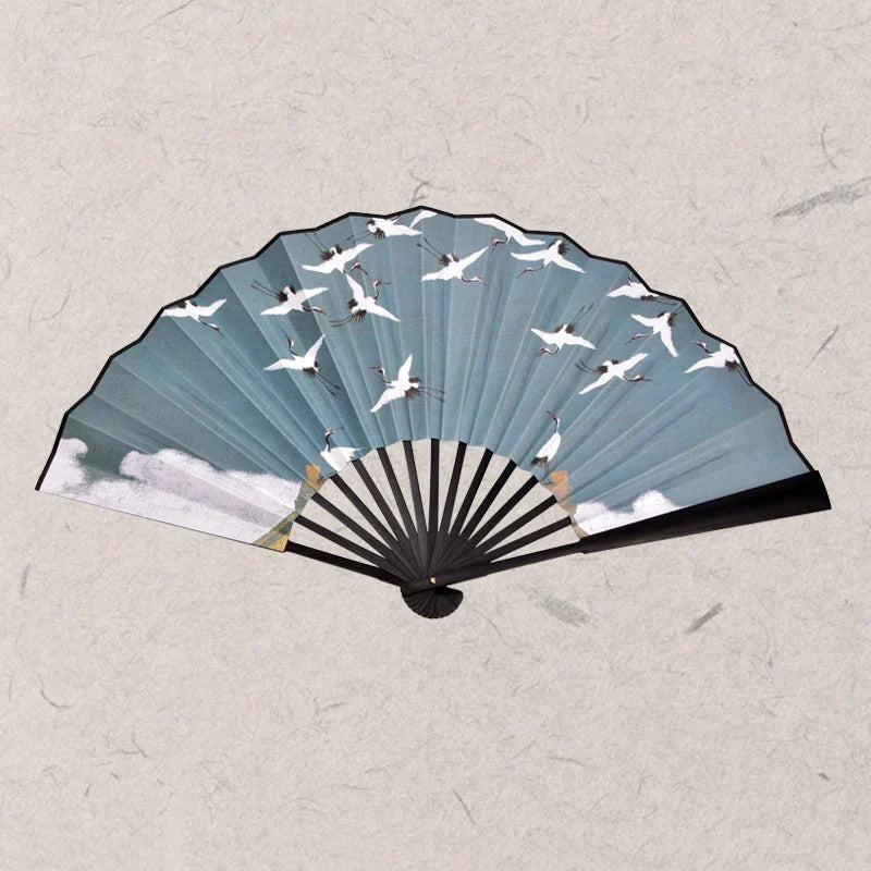 Vintage Bamboo & Silk Folding Hand Fan – Art Floral Design