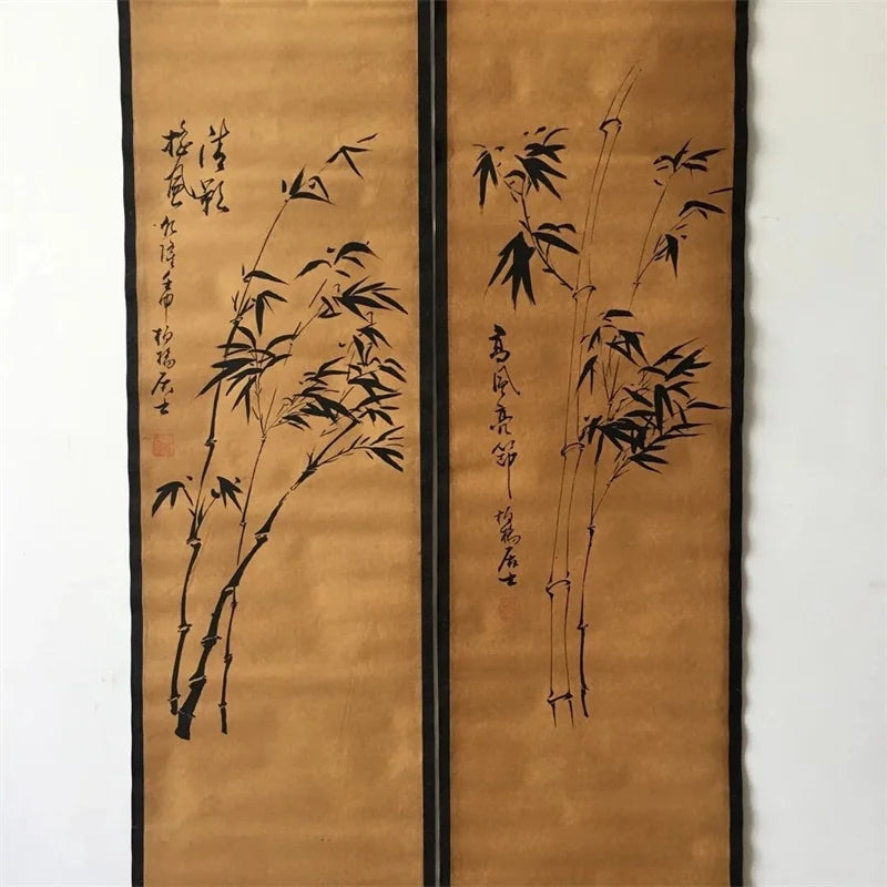 China Old Scroll Painting, Four Screen Paintings, Middle Hall Hanging Painting,Four sided mural of bamboo