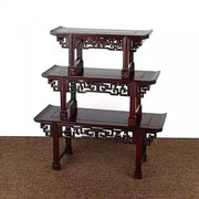 Small Mahogany Buddha Table, Solid Wood Vase / Bonsai Base, Miniature Raised Head