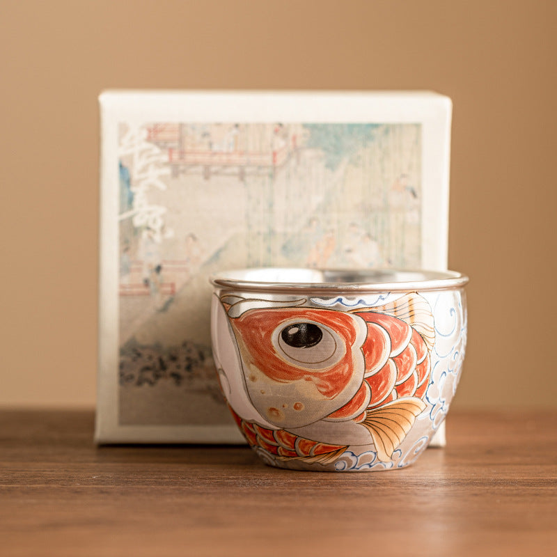 Chinese Style Household Tea Cup with Koi Decoration