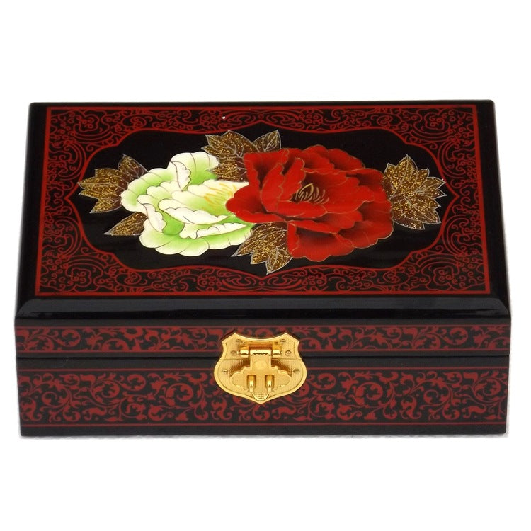Pingyao Hand‑Painted Gold Foil Jewelry Box – Classical Chinese Peach Wood