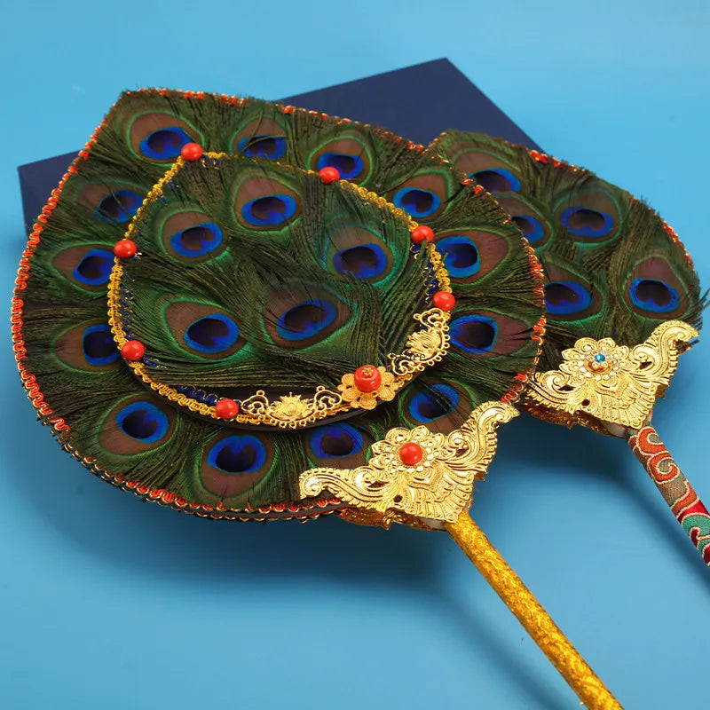 Tibetan Nepalese Craft 7/18 Eye Peacock Feather Fan Household Buddhist Temple Water Purifier Feather Decoration Handicraft