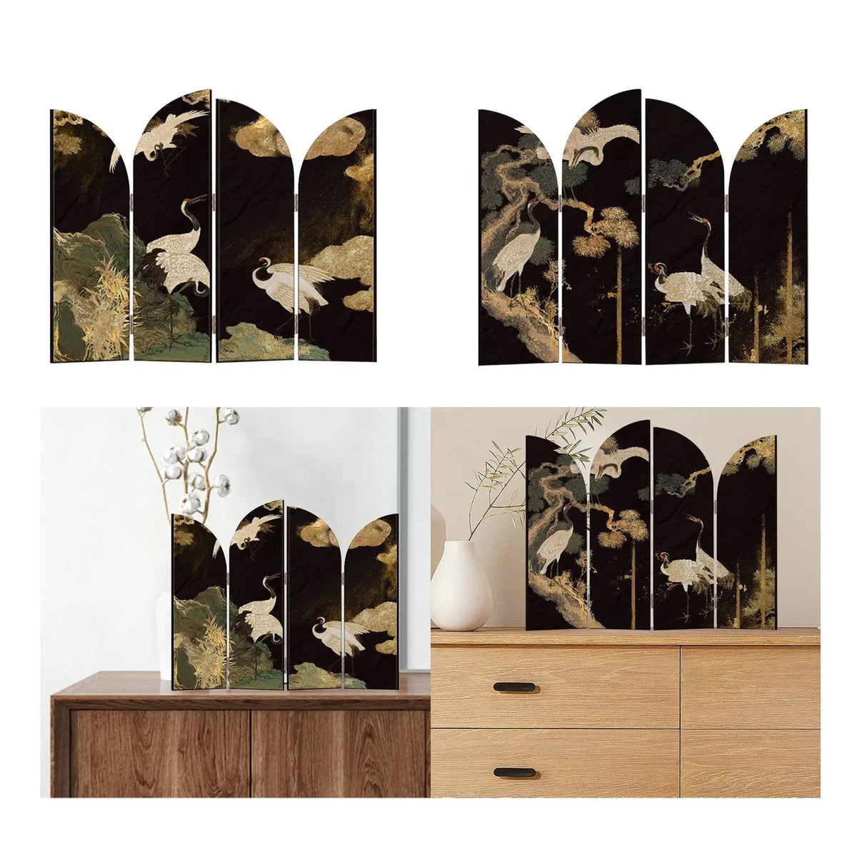 Mini Chinese Folding Screen – Desktop Flower & Bird Room Divider Ornament