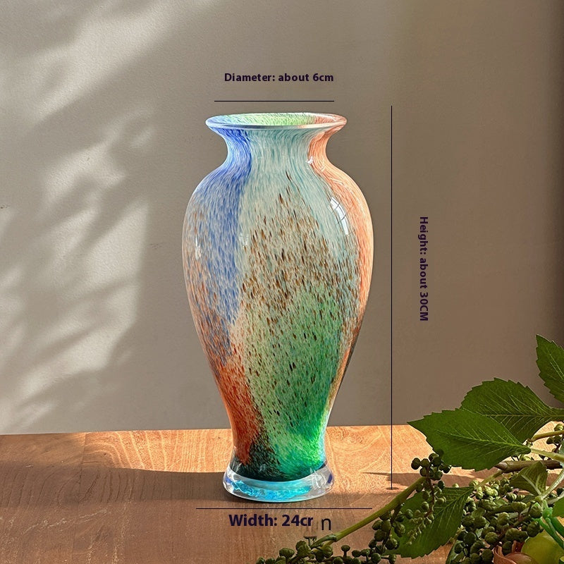 Chinese Style Blue Transparent Glass Vase
