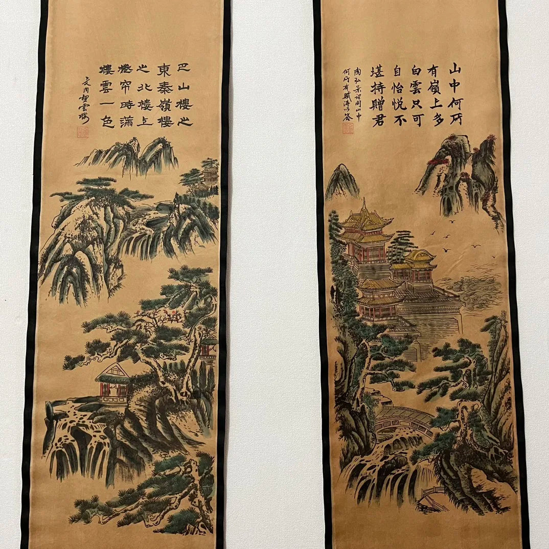 Chinese rice paper living room scroll painting four screens wall decoration hanging picture Wang Yun building