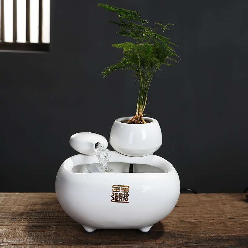 Ceramic Flowing Water Fountain with Mist – Desktop Zen Humidifier Ornament