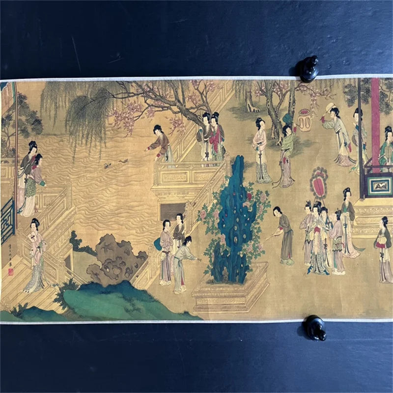 China Long Scroll Painting – Qiu Ying Watercolor “Hundred Beauties” (Collectible)