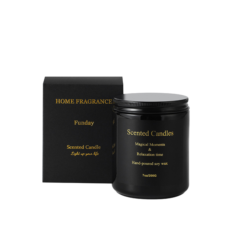 Glossy Black Glass Cups with Gold Foil Packaging Soy Wax Scented Candle, Eco-Friendly Low-Smoke Aromatherapy Home Fragrance Gift Decor